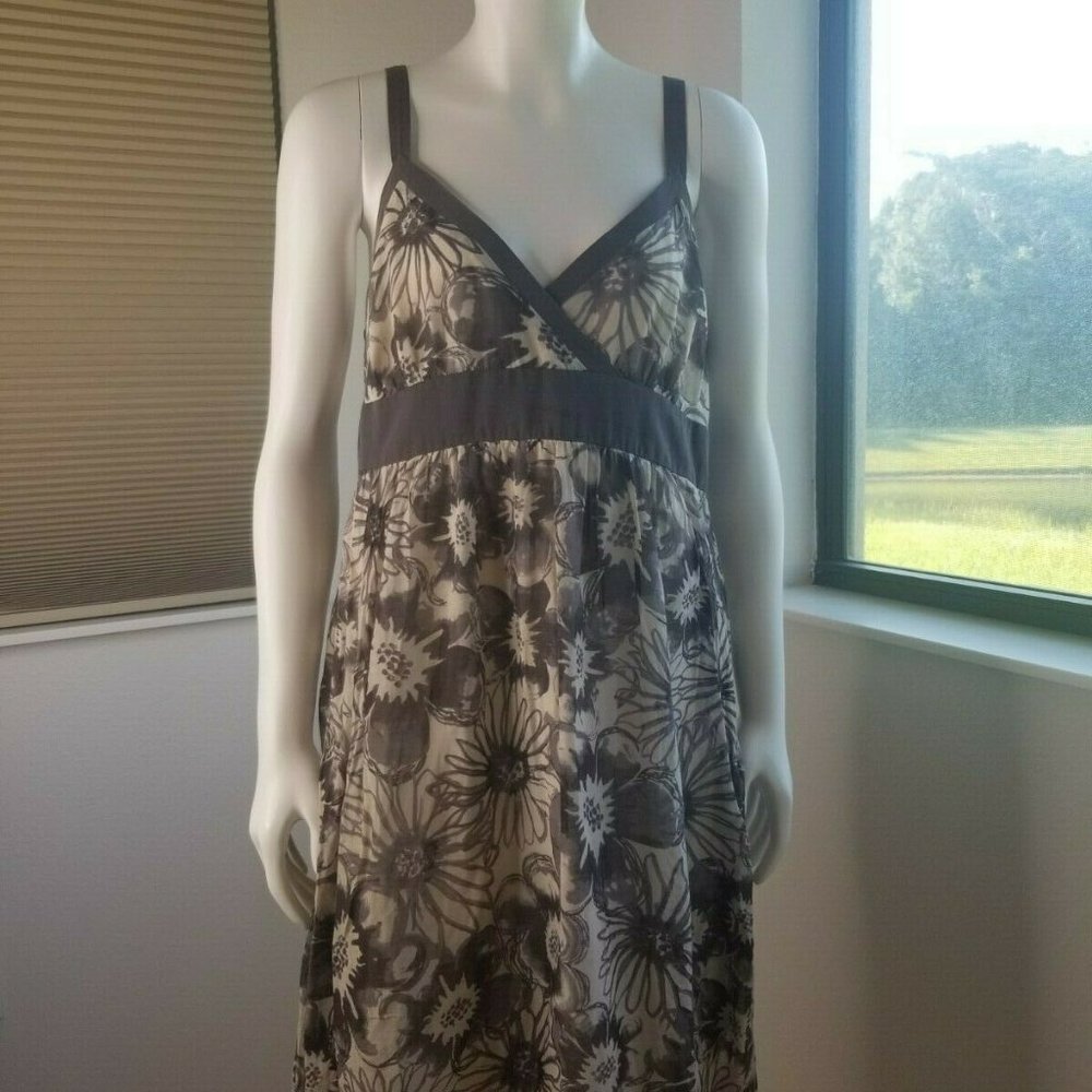 VINCE gray ivory floral silk cotton women dress size 8